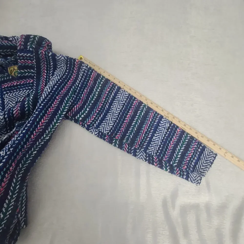 Baja Joe Mexicali poncho Hoodie Blue Size Medium Hippie surfer Boho Casual